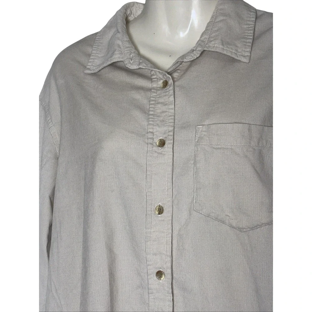 Time‎ and Tru Womens Beige Corduroy Button Down Shirt Long Sleeve Size M 8-10